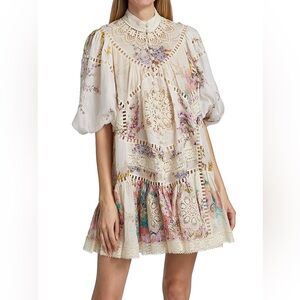 Zimmermann Jude Floral Lace Button-Front Minidress